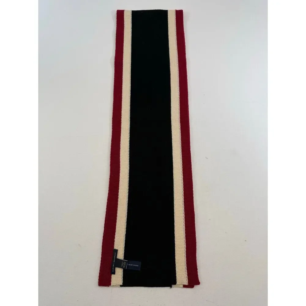 Banana Republic 100% Wool Stripe Knit Scarf Red Black Ivory